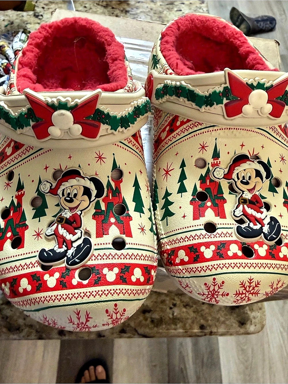 Crocs Mickey Mouse holiday clogs Holiday Clogs in Cream & Red